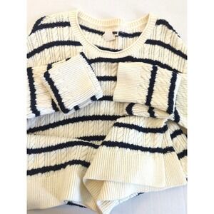 Levi's Cable Knit Sweater Women L Crew Neck Navy White Striped Nautical Coastal